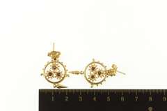 14K Yellow Gold Ornate Garnet Filigree Dangle Drop Statement Earrings