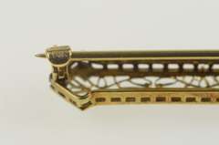 14K Yellow Gold Art Deco Amethyst Ornate Filigree Bar Pin/Brooch