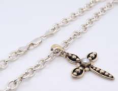 Vintage Sterling Silver Signed Cross Pendant on Italian Chain Necklace