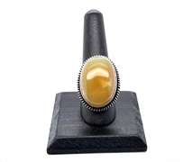 Statement Oval Yellow Agate Tibetan Silver Ring