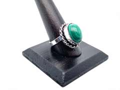 Oval Malachite Tibetan Silver Rope Ring