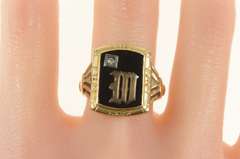 10K Yellow Gold Victorian Black ONyx Diamond M W Monogram Ring