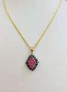 14kt Solid Yellow Gold, Ruby & Blue Sapphire Necklace