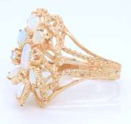 Wonderful Yellow Gold opal and Diamond Cluster Ring