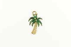 14K Yellow Gold Green Enamel Palm Tree Tropical Motif Charm/Pendant