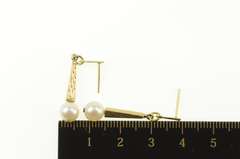 14K Yellow Gold Pearl Diamond Cut Ornate Dangle Statement Earrings