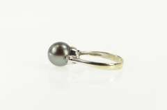 14K White Gold Pearl Diamond Three Stone Engagement Ring
