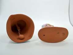 Vintage Hungry Pottery Figurines, Man Playing the Balalaika and Bell in the Shape of a Woman