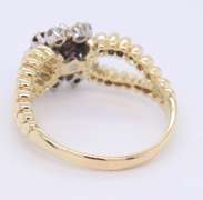 Handsome Yellow Gold Marquise Ruby and Diamond Cluster Split Shank Ring