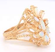 Wonderful Yellow Gold opal and Diamond Cluster Ring