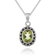 Sterling Silver Peridot Oval Bali Pendant
