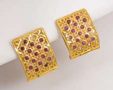 Hinged 22k Filigree Earrings with Rubies