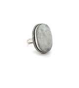 Cabochon Rainbow Moonstone with Blue Sheen Labradorite in Tibetan Silver Energy Ring