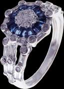 Illustrious 18k White Gold Diamond Cluster Ring with Sapphire Moat