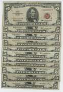 2 1953 Series & 9 1963 Series $5 Red Seal STAR NOTES