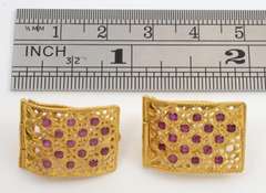 Hinged 22k Filigree Earrings with Rubies
