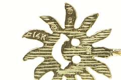 14K Yellow Gold Etched Sun Stylized Day Happiness Symbol Charm/Pendant