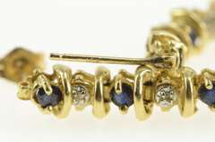 14K Yellow Gold Sapphire Diamond Wavy Chain Dangle Stud Earrings