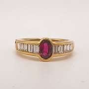 18kt Gold, Ruby, & Diamond Band Ring
