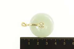 14K Yellow Gold Chinese Jadeite Bi Disc Donut Pi Circle Pendant