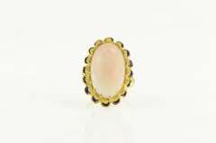 18K Yellow Gold Pink Coral Cabochon Enamel Scalloped Cocktail Ring