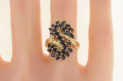 10K Yellow Gold Natural Sapphire S Wavy Freeform Cluster Ring