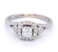 Dazzling White Gold Princess Cut Center Diamond Halo Ring
