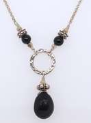 Vintage Sterling Silver Black Onyx Necklace