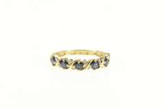 10K Yellow Gold Sapphire Diamond Wavy Pattern Wedding Band Ring