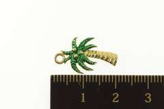 14K Yellow Gold Green Enamel Palm Tree Tropical Motif Charm/Pendant