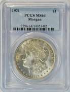 Nearly Gem BU 1921 Morgan Silver Dollar. PCGS MS64
