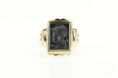 10K Yellow Gold Hematite Soldier Intaglio Retro Statement Ring