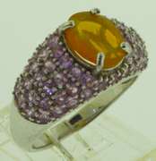 Sterling Silver Pink Topaz With Yellow Stone Ring