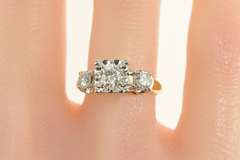 14K Yellow Gold 1.00 Ctw Diamond Three Stone Engagement Ring