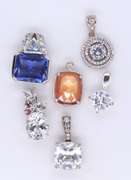 Group Lot of 6 Vintage 925 Sterling Silver Cubic Zirconia Pendants