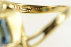 14K Yellow Gold Emerald Cut Blue Topaz Diamond Bypass Ring