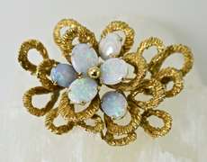Unique Mid-Century Modern 14K Opal Brooch