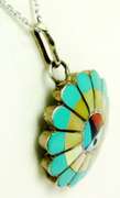 Sterling Navajo Zuni Inlaid Gemstone Pendant & Chain