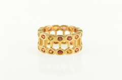18K Yellow Gold Citrine Bar Bell Eternity Statement Band Ring