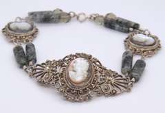Vintage Sterling Silver Cameo Link Bracelet