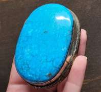 Huge! 690ct well marbled light blue Turquoise buckle