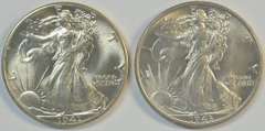 Super Gem BU 1941 and 1943 Walking Liberty Half Dollars