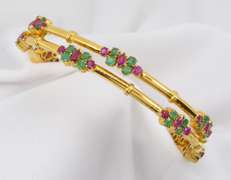 Exciting Pair of 21K Emerald & Ruby Bangles