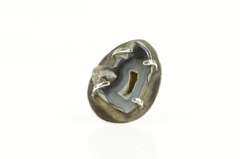 Sterling Silver Black Agate Slice Geode Ornate Statement Ring