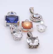 Group Lot of 6 Vintage 925 Sterling Silver Cubic Zirconia Pendants