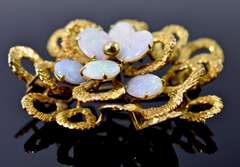 Unique Mid-Century Modern 14K Opal Brooch