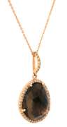 Attractive Smokey Topaz and Diamond Frame Pendant on Chain Necklace