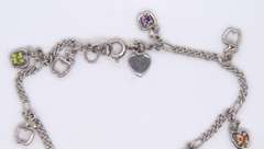 Vintage Sterling Silver Multi Stone Apple Charm Bracelet