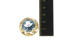 14K Yellow Gold 1930's Massive Blue Topaz Ornate Etched Halo Ring