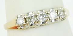 Antique 14K Band of 5 Diamonds, Size 9.25